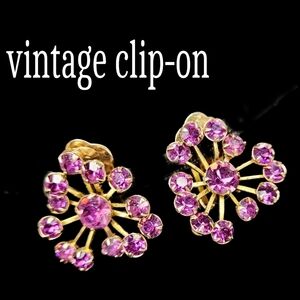 Vintage 1950/60's Starbust Goldtone &  Purple Crystal  Clip-On Earrings